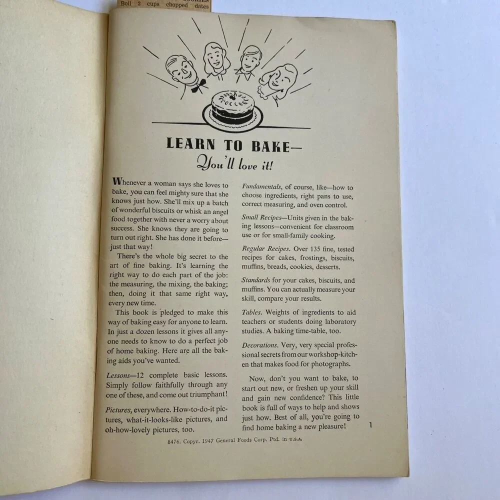 Vintage 1947 Cookbook Learn to Bake from General Foods Paperback